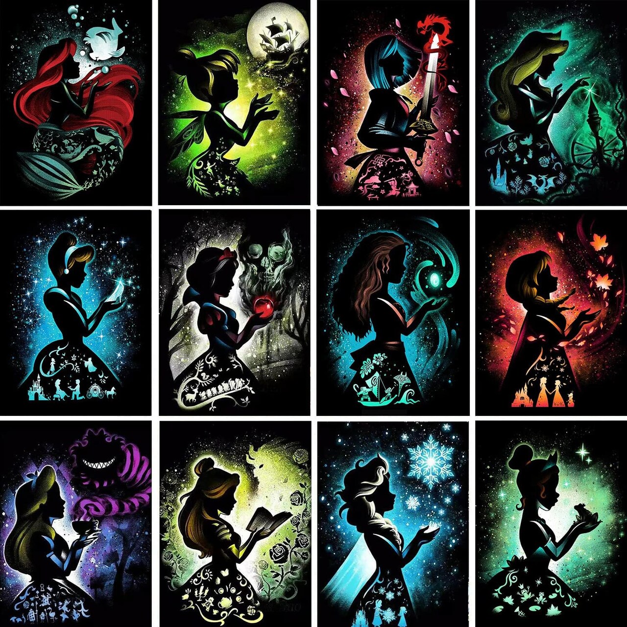 12 Pieces Princess Diamond Painting Kit, 5D Adult Diamond Art, Round Full Diamond Digital Painting Kit, Gemstone Art Painting Kit, DIY Diamond Painting Kit for Beginners (11.8x15.7in)